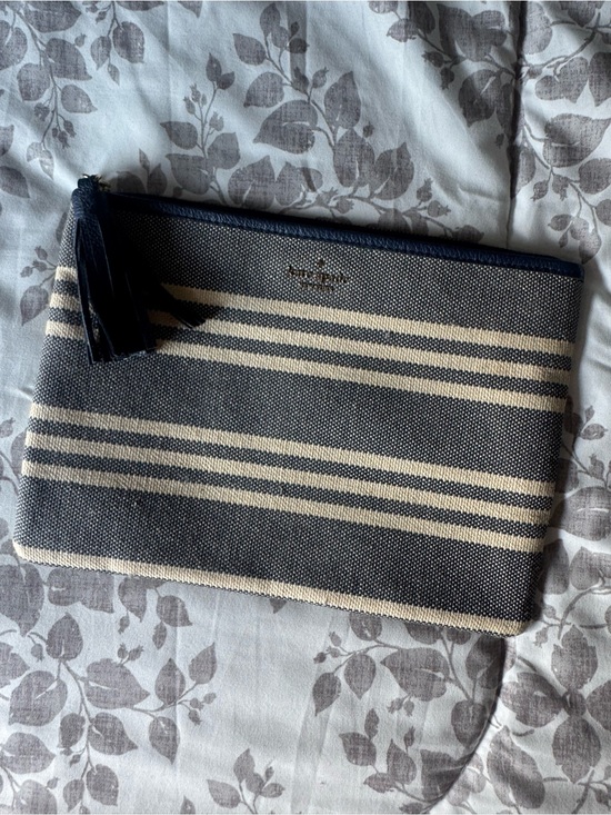 kate spade Other - kate spade Navy and Cream Striped Canvas Zip Pouch with Tassel